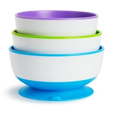 Stay Put Suction Round Bowls, Plastic, Multi-Color, 3 Pack