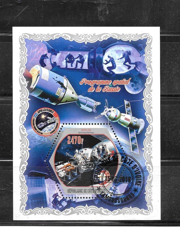 IVORY COAST 2018 RUSSIAN SPACE CTO USED   SOUVENIR SHEET PICTORIAL TOPICAL STAMP