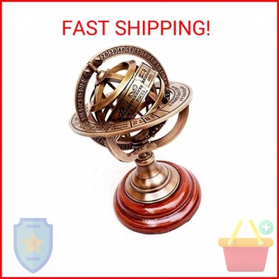 THOR INSTRUMENTS Brass Armillary Sphere Astrolabe On Wooden Base Maritime Nautic