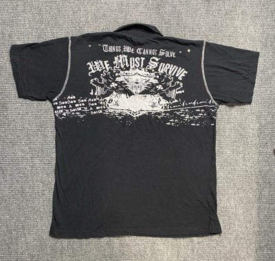 Blac Label Polo Shirt Mens 2XL Grunge Goth Emo Affliction Tap Out Style Y2K