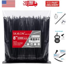 Zip Ties 8 inch 1000 Pack, 40lbs Tensile Strength, Black Cable Ties, Wire Tie...