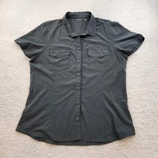 Eddie Bauer Button Up Collar Active Top XL Gray Short Sleeve Stretch Summer.