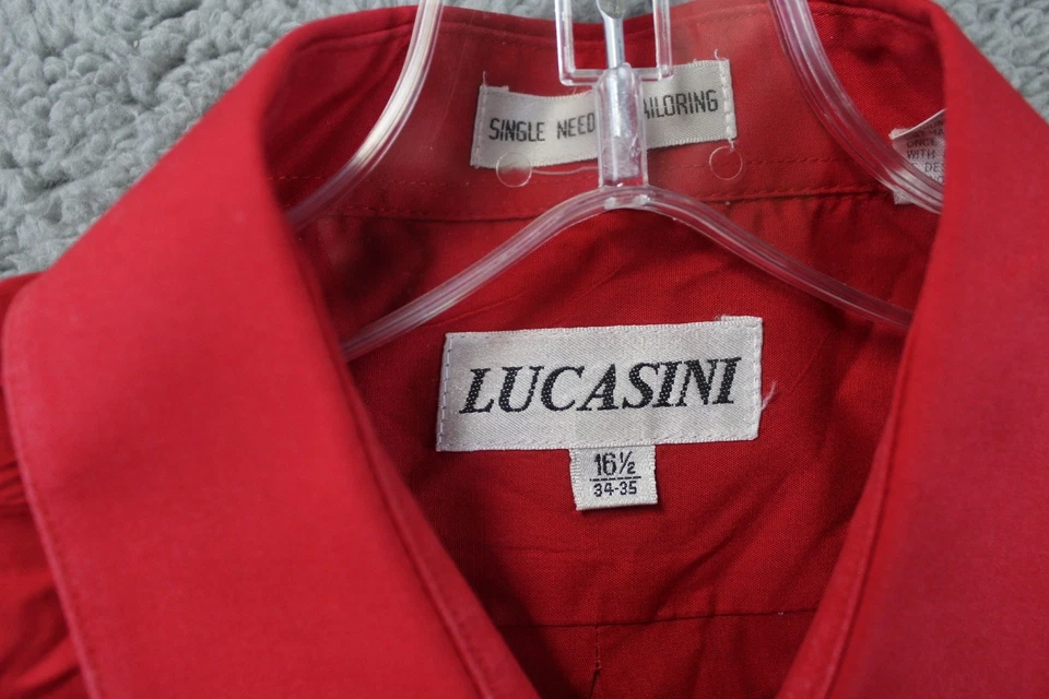 Camisa Lucasini Hombre Roja Manga Larga, Talla 16 1/2 (34-35) Foto 4 de 4