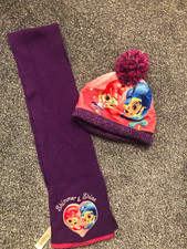 Shimmer and Shine Girls Knit Scarf & Hat Set Pom-Pom Purple/Pink One Size