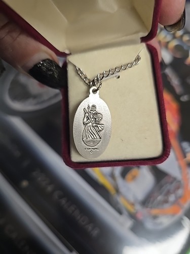 Vintage Sterlingsilber ST CHRISTOPHER PROTECT US Medaillon 24" Halskette & Anhänger - Bild 3 von 12
