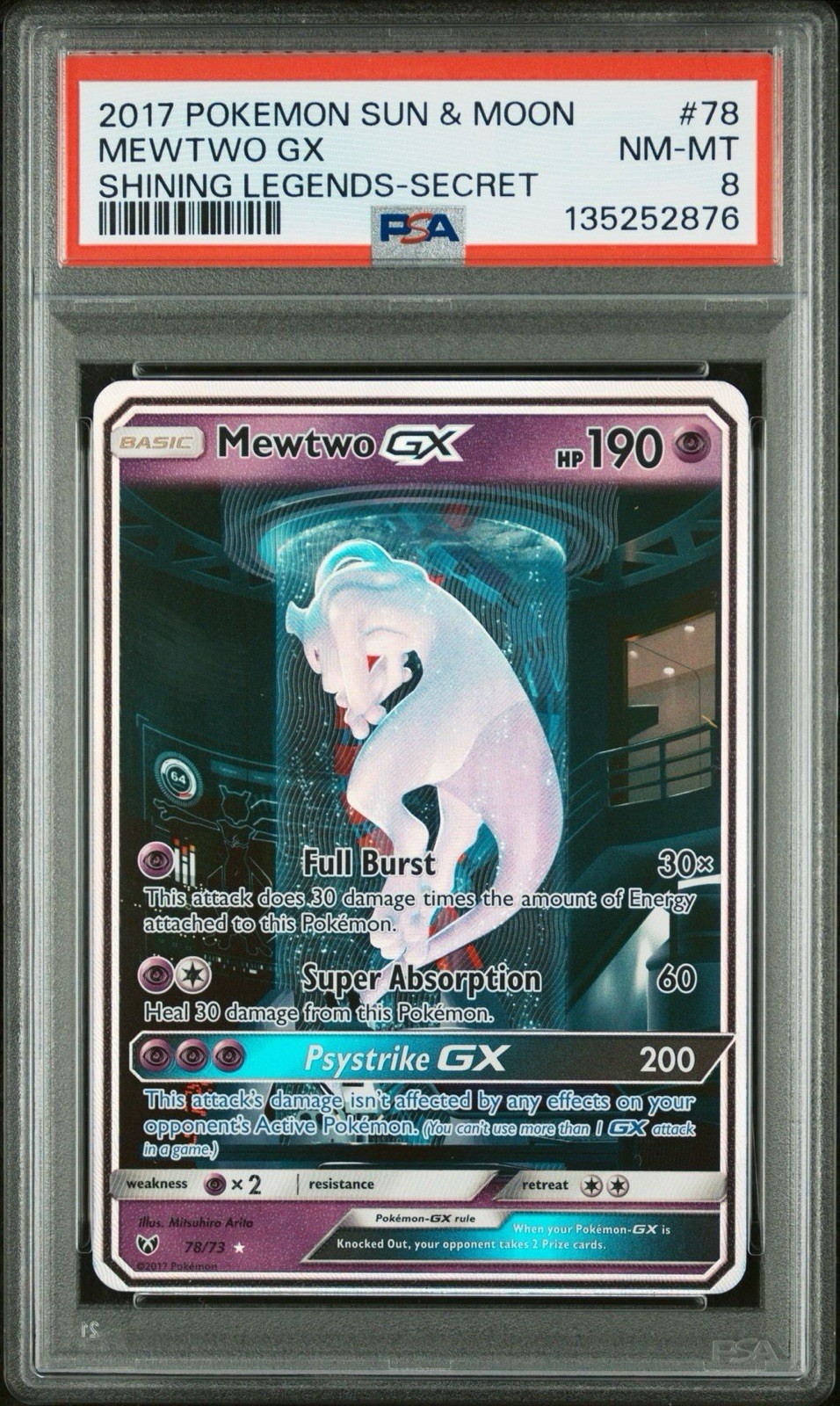 2017 POKEMON SUN & MOON #78 MEWTWO GX NM-MT SHINING LEGENDS SECRET PSA 8