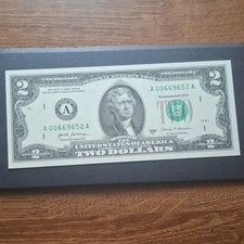  2 Federal Reserve Note 2017A Serial A00669652A Two Dollars Banknote
