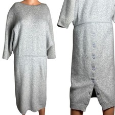 ZERO Gray Knit Sweater Dress Women’s Wool Blend Minimalist Cozy 3/4 Sleeve Large