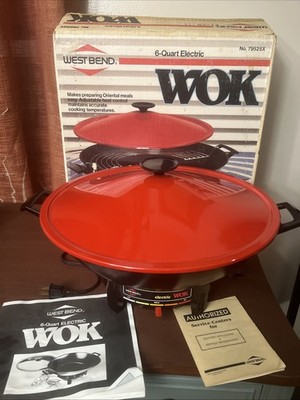 West Bend Electric Wok Skillet 79525 Non Stick 6 Quart Red Lid Box Manual