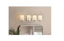 Hampton Bay 29.5" 4-Light Brushed Nickel Vanity Light Frosted Opal Glass Shades