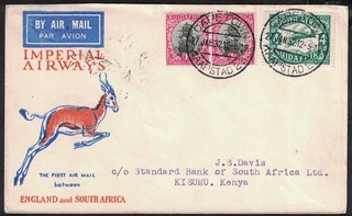 1932 IMPERIAL AIRWAYS FIRST FLIGHT CAPETOWN KISUMU KENYA.