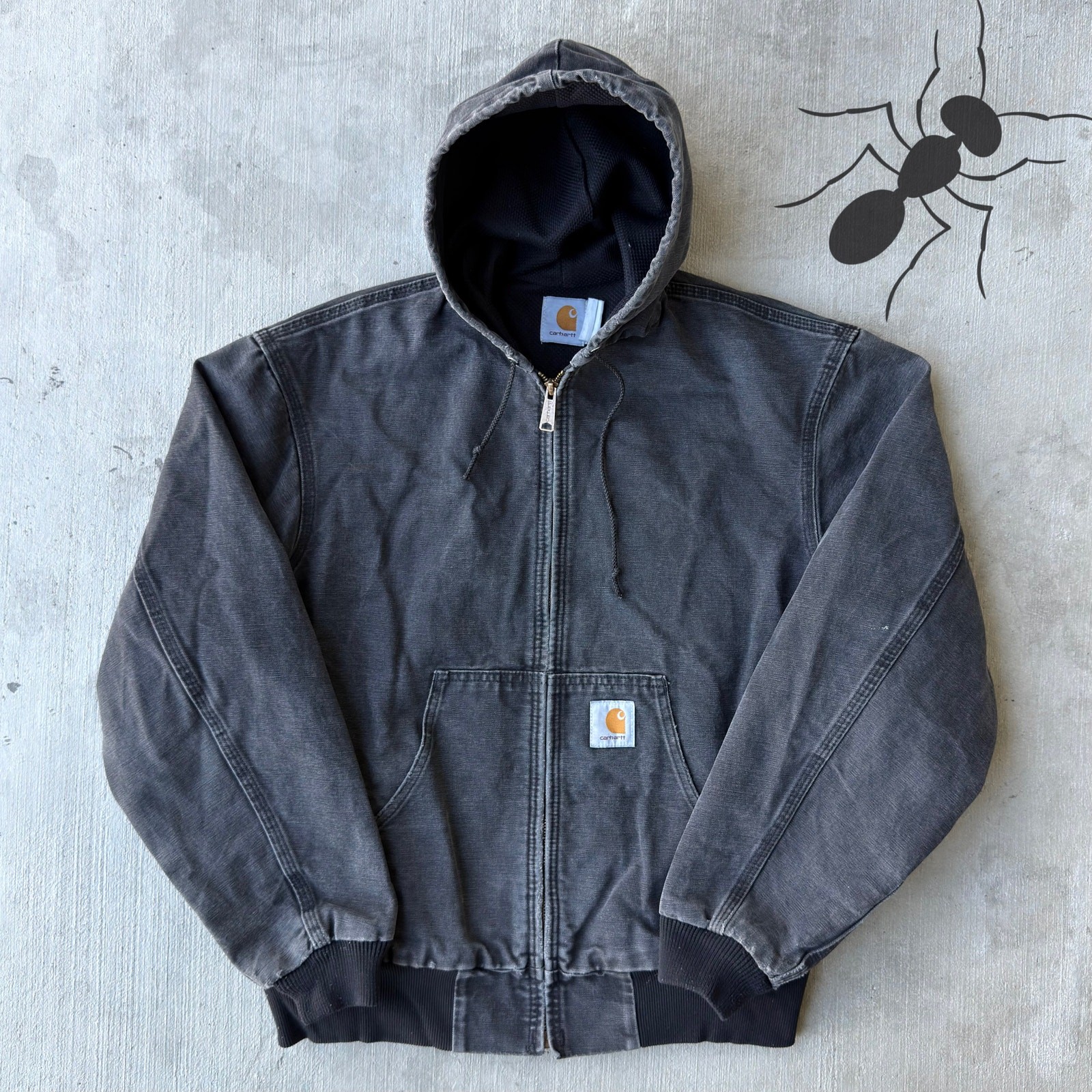 Vintage Y2K Carhartt black active hooded work wear jacket
