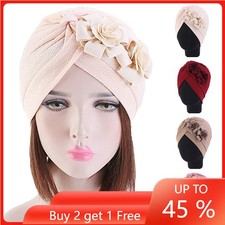 Women Flower Pleated Chemo Cap Turban Hat Muslim Hair Loss Bonnet Head Wrap Arab