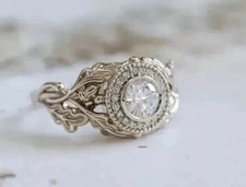 2.50Ct Round Cut Real Moissanite Art Deco Engagement Ring 14K White Gold Plated