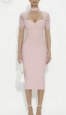 Fashion Nova Midi Bandage Dress Lace Detail Elegant Romantic Wedding Guest Dress