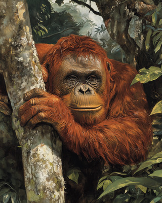 8x10 Orangutan Portrait Forest Illustration - 378399788