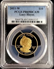 2011 W GOLD $10 LUCY HAYES 3,868 MINTED FIRST SPOUSE COIN PCGS PROOF 69 DCAM