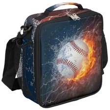 Sports Baseball Ball Fire Water Insulated Lunch Box Cooler Bag with Shoulder ...