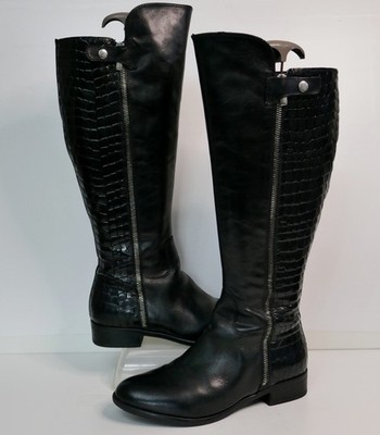 CLARKS LAKRITZ DRUCKKNOPF SCHWARZ LEDER/KROKO-MUSTER KNIEHOHE STIEFEL UK 6 WEITE PASSFORM/BEIN