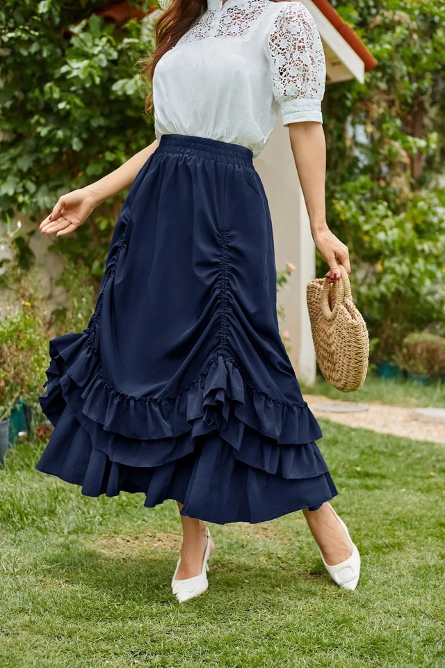 Saia feminina Belle Poque vintage gótica vitoriana estilo renascentista Falda - Imagem 4 de 4