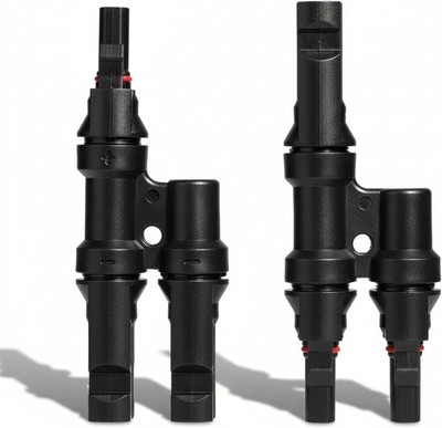 T-branch solar connector for splitting strings.