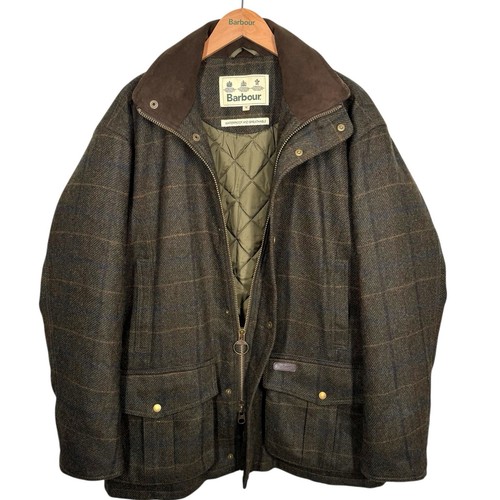 Barbour Woolsington Wool Jacket Tweed Medium Waterproof Leather Olive Field Coat - Picture 5 of 21
