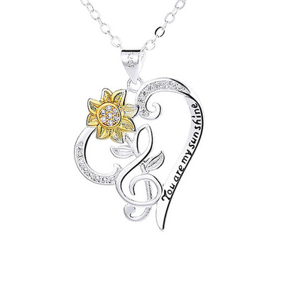 Charming Two-Color Sunflower Heart Pendant Clavicle Chain for Trendy Style
