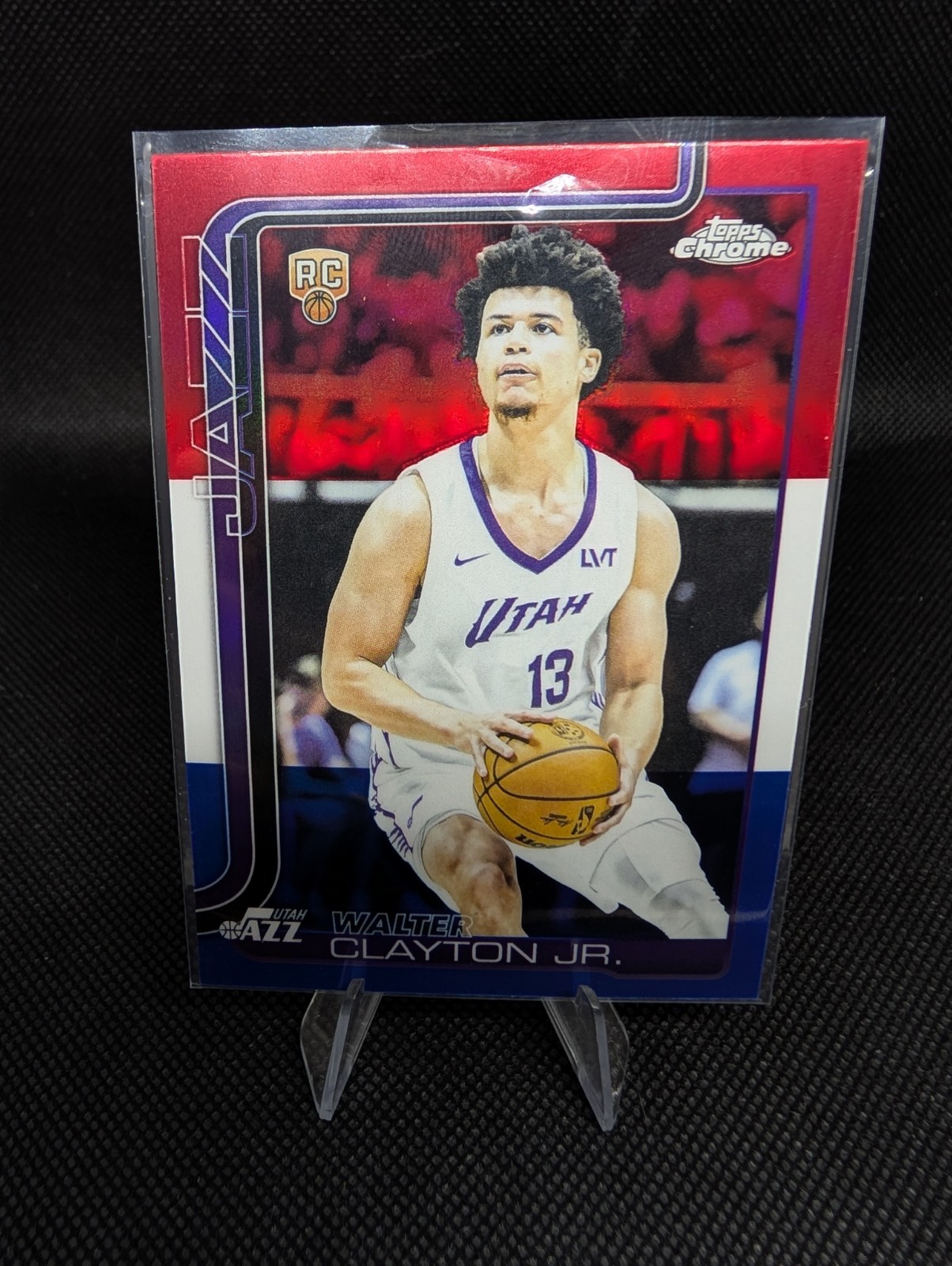 2025-26 Topps Chrome Walter Clayton Jr. RC Red, White & Blue Refractor #268 Jazz