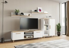 Wohnwand Oslo Eiche Artisan Weiß | 4-teiliges Set | Modern | Laminat