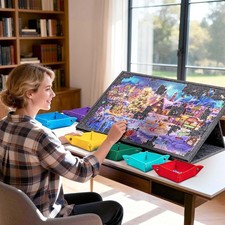 1000x Tilting Puzzle Board w/ 2in1 Designed Stand Cover Felt Mat 6 Sorting Trays