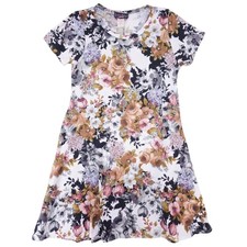 Discreet Multicolor Floral Print Short Sleeve Knit Dress S Fit and Flare Boho