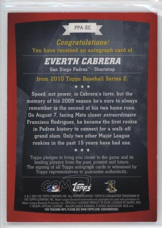 2010 Topps Peak Performance Auto Series 2 Everth Cabrera #PPA-EC Auto - Image 2 of 2