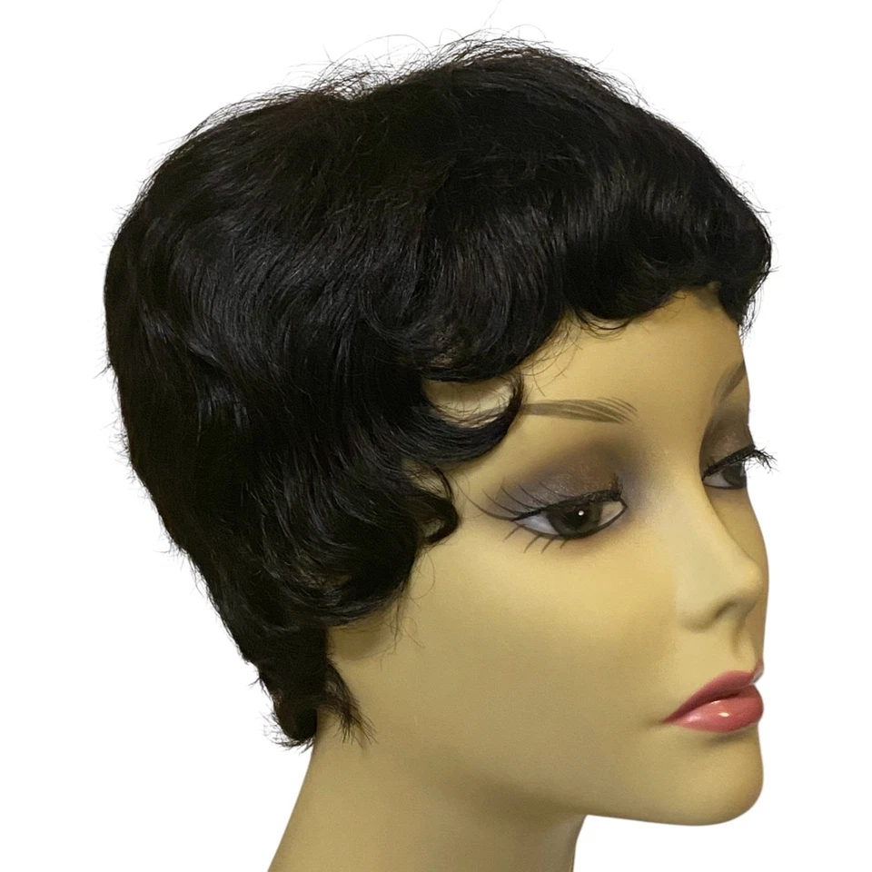 Peluca de cabello humano Vivica Fox HH-Carita Pure Stretch Cap 1B negra nueva con etiquetas - A866W Foto 3 de 4