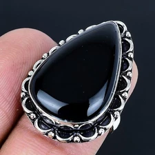 Black Onyx 925 Silver Plated Handmade Ring of US Size 7