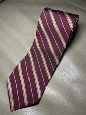 Brooks Brothers Makers XL 100 Silk Tie Necktie Burgundy Yellow Stripe BB5