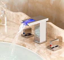 Chrome 3 PCS LED Vessel Basin Mixer Waterfall Spout Taps 2 Handles Deck Mounted