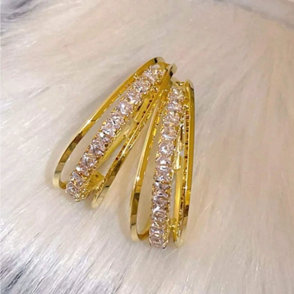 Pendientes de aro de circón chapados en oro de 18 quilates - Joyería elegante de lujo para mujer regalo nuevos Foto 4 de 4