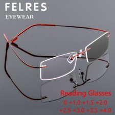 Rimless Metal Photochromic Reading Glasses Men Women Square Presbyopic Readers