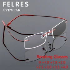 Rimless Metal Photochromic Reading Glasses Men Women Square Presbyopic Readers