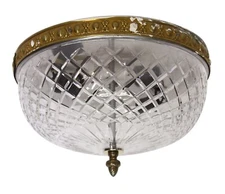 Waldorf Astoria Large Cut Crystal Flush Mount Light with Brass Rim