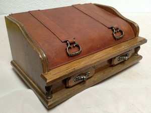 Mens Dresser Top Valet Vintage Wood And Leather Caddy Ebay