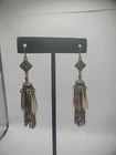 Vintage Gold Tone Hook Pierced Earrings Drop Dangle Tassels Jewelry Costume