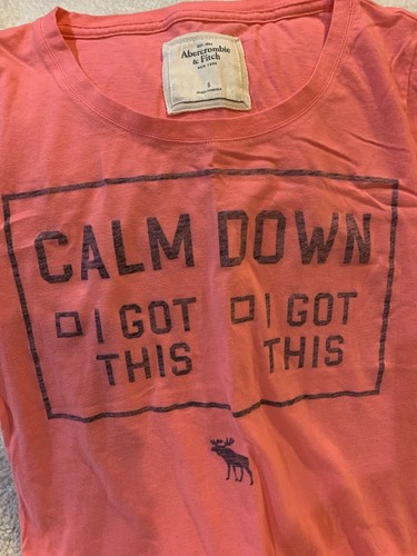 NWOT Abercrombie & Fitch “Calm Down…I Got This” Printed Pink Small Shirt - Picture 2 of 5