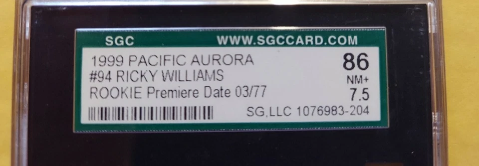 1999 Pacific Aurora #94 Ricky Williams Rookie Premiere Date /77 SGC 7.5 NM+ POP1 - Image 4 of 4