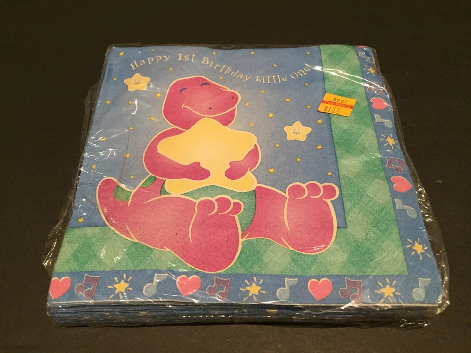 Lote de 2 ~ Servilletas y tazas de papel Barney 1er cumpleaños suministros fiesta Foto 2 de 4