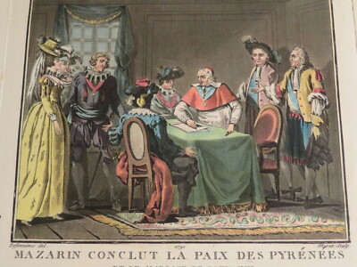 DESFONTAINES GRAVUR XVIII FARBE MAZARIN PAIX der baskischen Pyrenäen Spanien ...