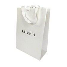 La Perla Small Shopping Gift Bag White Gold Logo 7.75"x11"x3.75" Paper Tote