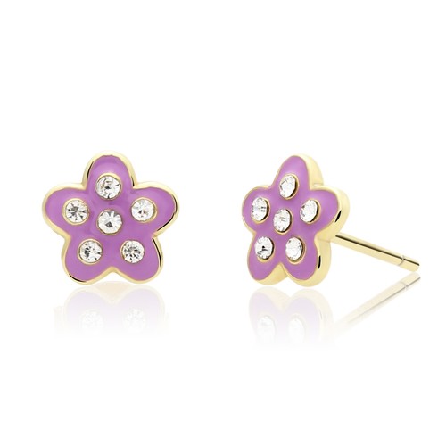 925 Sterling Silver Baby Flower Enamel CZ Stud Earrings Push-back Sleeper Studs - Picture 8 of 11