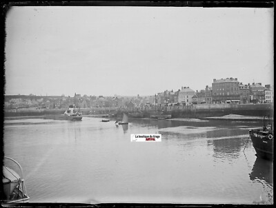 Hafen von Dieppe, Boote, Foto Glasplatte, Negativ schwarz-weiß 9x12 cm