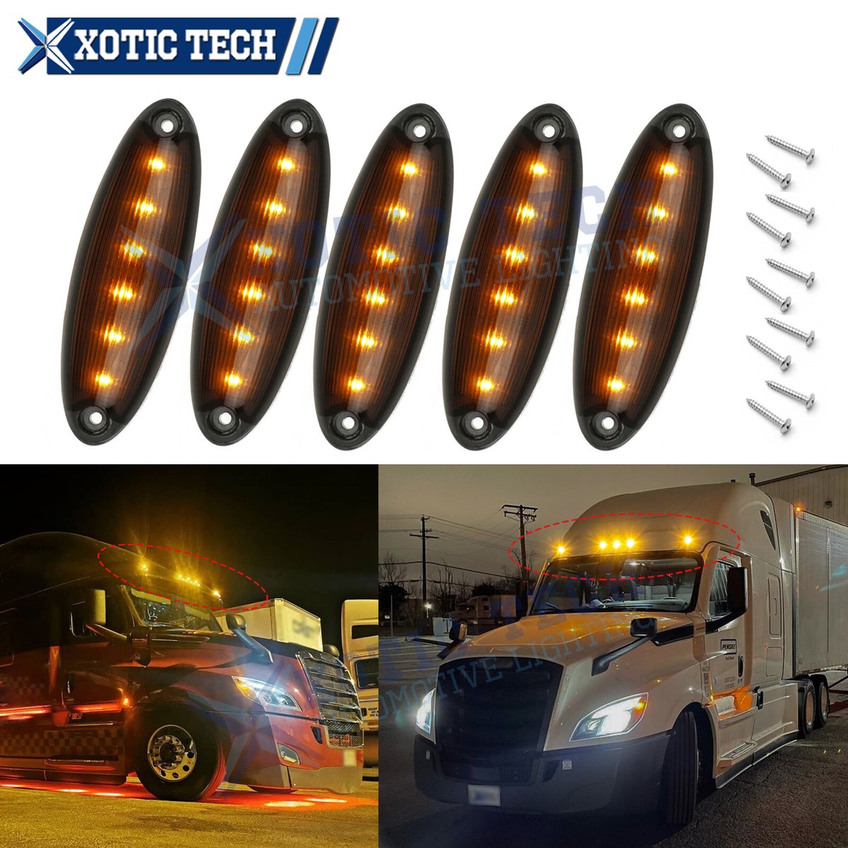 3 Amber LED Reflector Cab Light For 2008-2017 Freightliner Cascadia - Clear Lens, 36952 - View #6